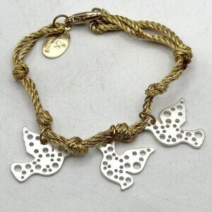 Vintage gold metallic thread dove bird charm bracelet